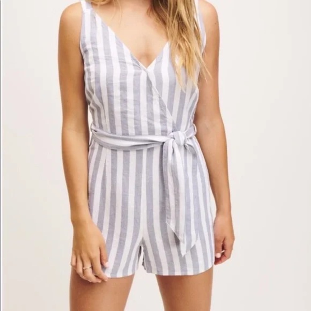 Dynamite Blue and White Striped Jumpsuit